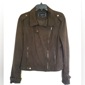 BNCI by Blanc Noir Womens Vegan Suede Moto Biker Jacket Size Medium Grey Casual